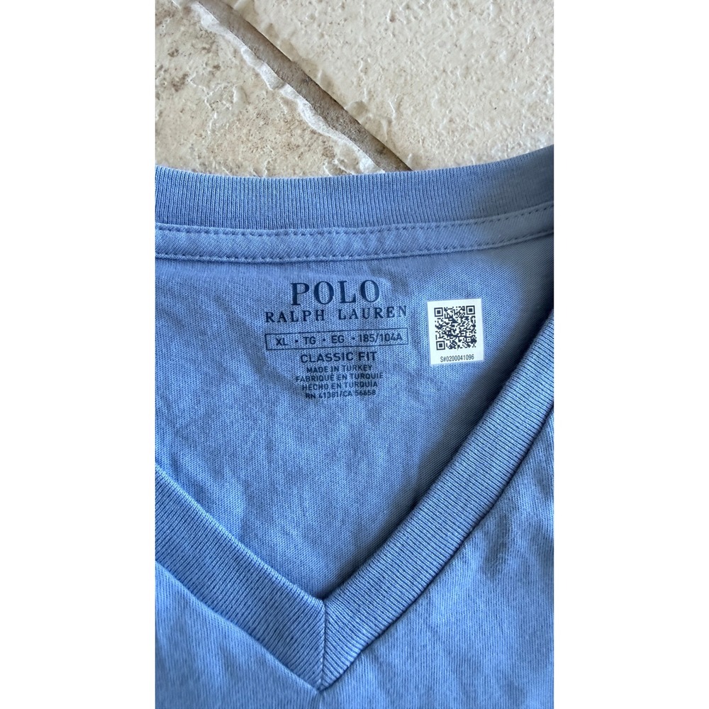 Polo Ralph Lauren Mens XL Blue V-Neck T-Shirt Classic Fit Red Pony Logo Cotton - Picture 4 of 4